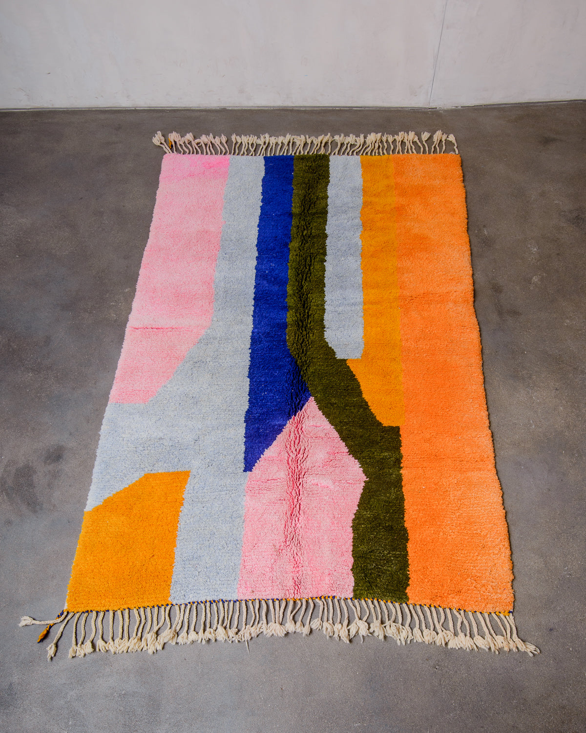Berberlin Finest Beniourain Rug laid flat on concrete floor.